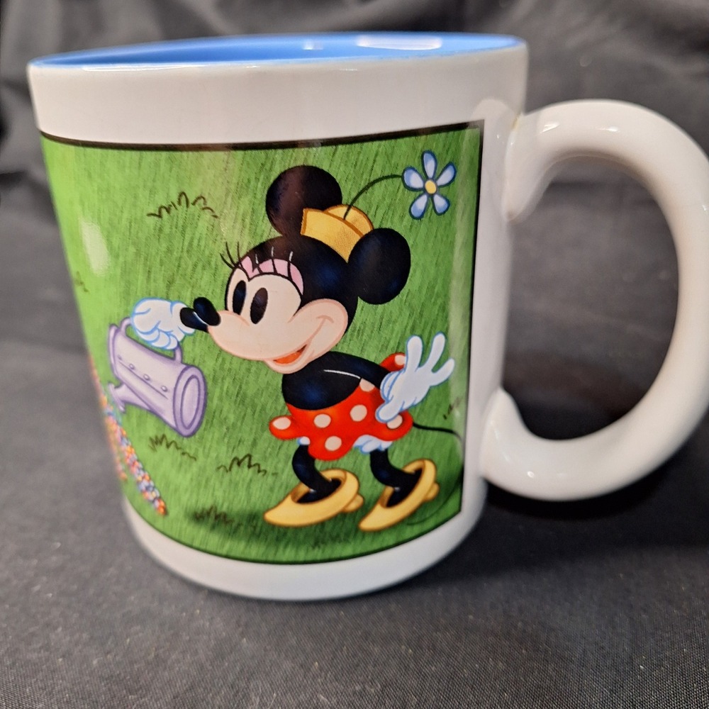 Disney Minnie Mouse #1 Mom Coffee Mug Blue Interior Gardening Floral Ceramic Cup